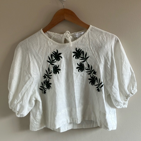 House of Harlow 1960 Tops - House of Harlow white linen embroidered puff sleeve blouse size XS